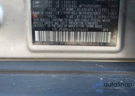 2012 Subaru Outback 2.5I z USA, uszkodzony, nr VIN 4S4BRCAC7C3255462